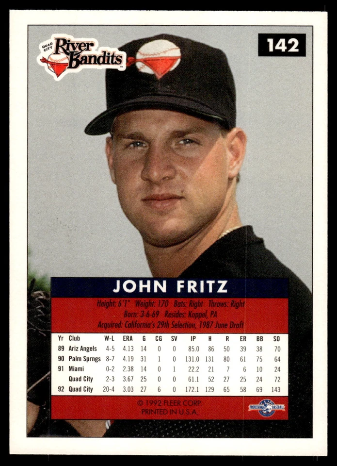 1992-93 Fleer Excel #142 John Fritz - Image 2 of 2