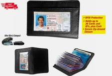 Lock RFID Wallet Slim Credit Cards holder Leather Secure Blocking