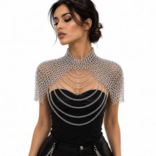 Medieval Chainmail Collar Shoulder Armor Adjustable SS Chainmail Chain Layered