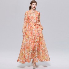 French Womens Court Style Retro Nail Bead Stand Collar Dress Print Elegant Skirt