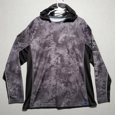 Huk Performance Fishing Shirt Mens XL Gray Icon Camo Hooded Long Sleeve Outdoor