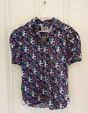 Double R Brand Ravi Ratan Small S Floral Shirt Top Bespoke Puff Sleeve OOAK