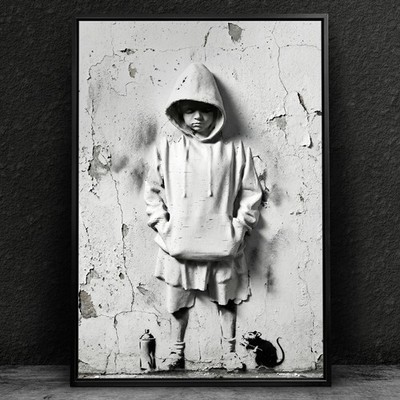 Banksy-Kind Pst! Ruhe! Skulptur. 3D-Effekt  Wandbild Acrylglas, Leinwand, Poster