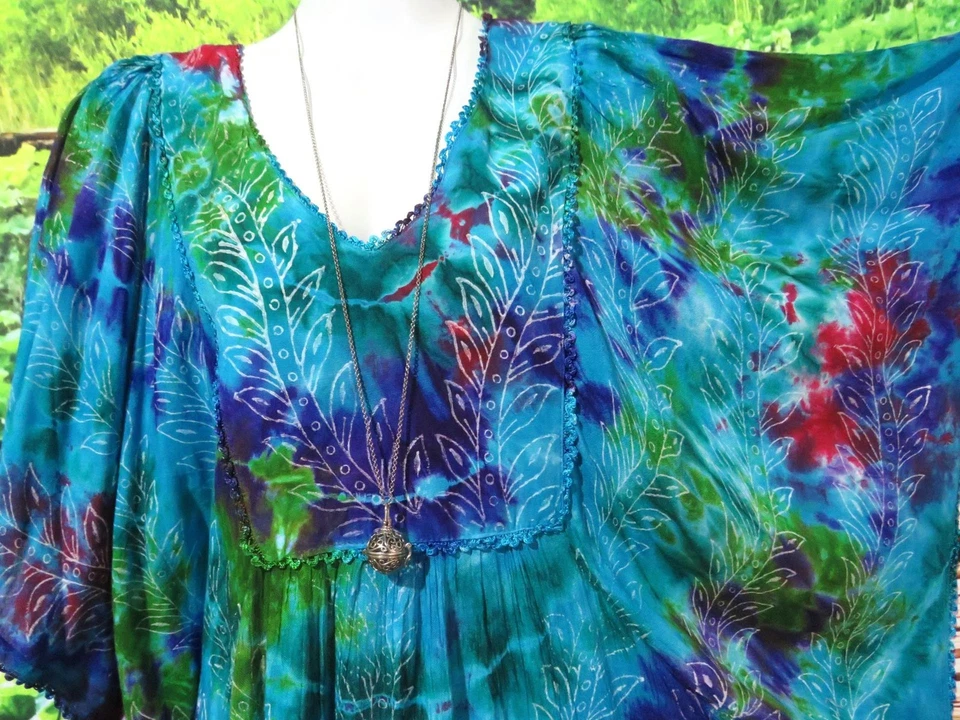PLUS SIZE BOHO TIE DYE BATWING PTU MIX  KAFTAN TUNIC TOP FITS 12  to  26 178 CM - image 3 of 4