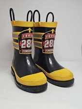 Boys Western Chief rain boots US Size 10 fire chief black, easy pull up straps