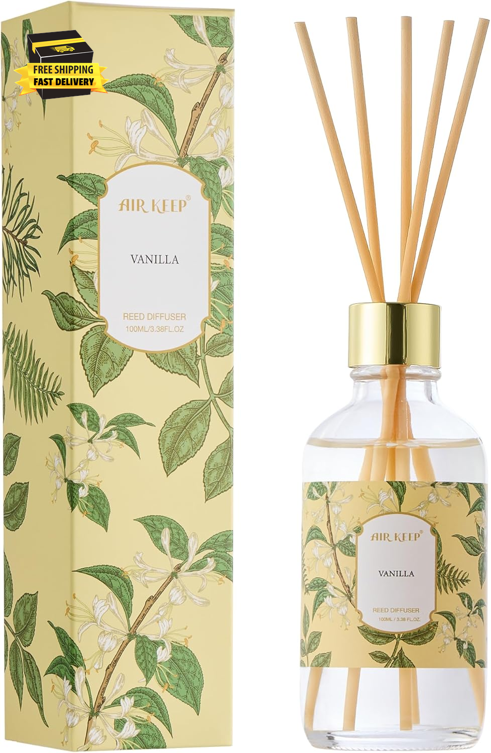 Reed Diffuser Oil Set with Reed Sticks,Vanilla Aromatherapy Oil Scent Diffuser f-image