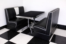 American Diner Furniture 50s Retro Nashville Black Booth Table & Black Booth Set