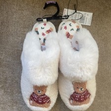 Ladies Plush Teddy Bear Design Slippers Size 5-6 Bnwt