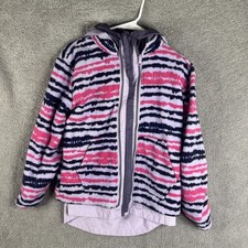 Eddie Bauer Jacket Girls Large 14-16 Pink Purple Striped Fleece 3-in-1 Hooded