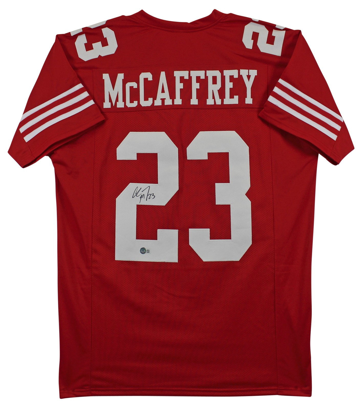 Christian McCaffrey Autographed Signed San Francisco 49ers Authentic Red Pro Style Jersey BAS 