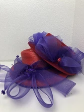 Red Hat Society Dress Hat Lot 2 Women’s Purple Bow Sequin Accent Poly Wool