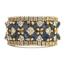 VINTAGE DESIGNER EFFY BLUE SAPPHIRE DIAMOND RING 14K YELLOW GOLD SIGNED