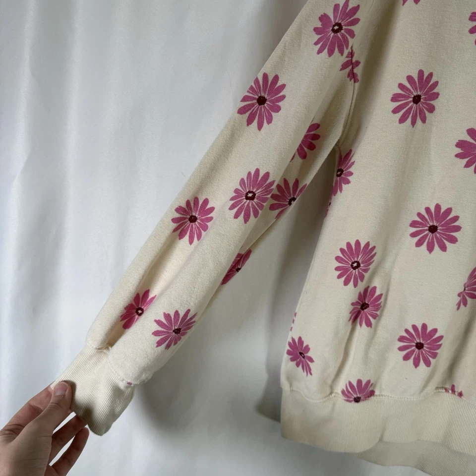 Antiguo Suéter Azul Marino Niñas XL 14-16 Blanco Rosa Floral Manga Larga Cuello Redondo Algodón B Foto 4 de 4