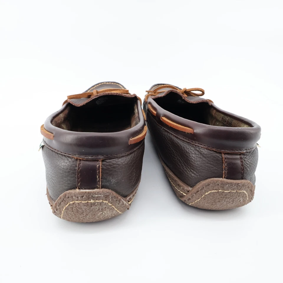 LL Bean Mens Dark Brown Leather Moccasin Slippers Size 14 Medium - Image 3 of 4