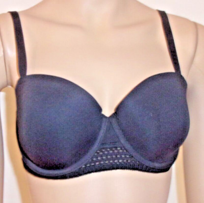 DKNY  Black Underwire Padded Open Work Trim Push Up T-Shirt Bra  Size 36C