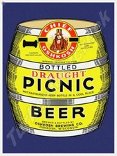 CHIEF OSHKOSH PICNIC BEER LABEL 9" x 12" METAL SIGN