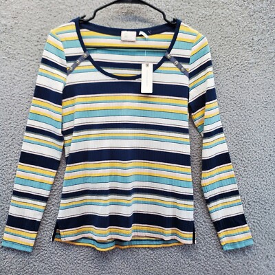 Anthropologie Postmark Joliette Ribbed Striped  Long Sleeve Top XS New
