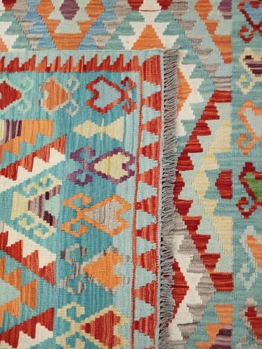 Multicolour Handmade Afghan/Turkish Kilim Rug, Wool Aztec Rug, Size 199x147 CM - Picture 5 of 6