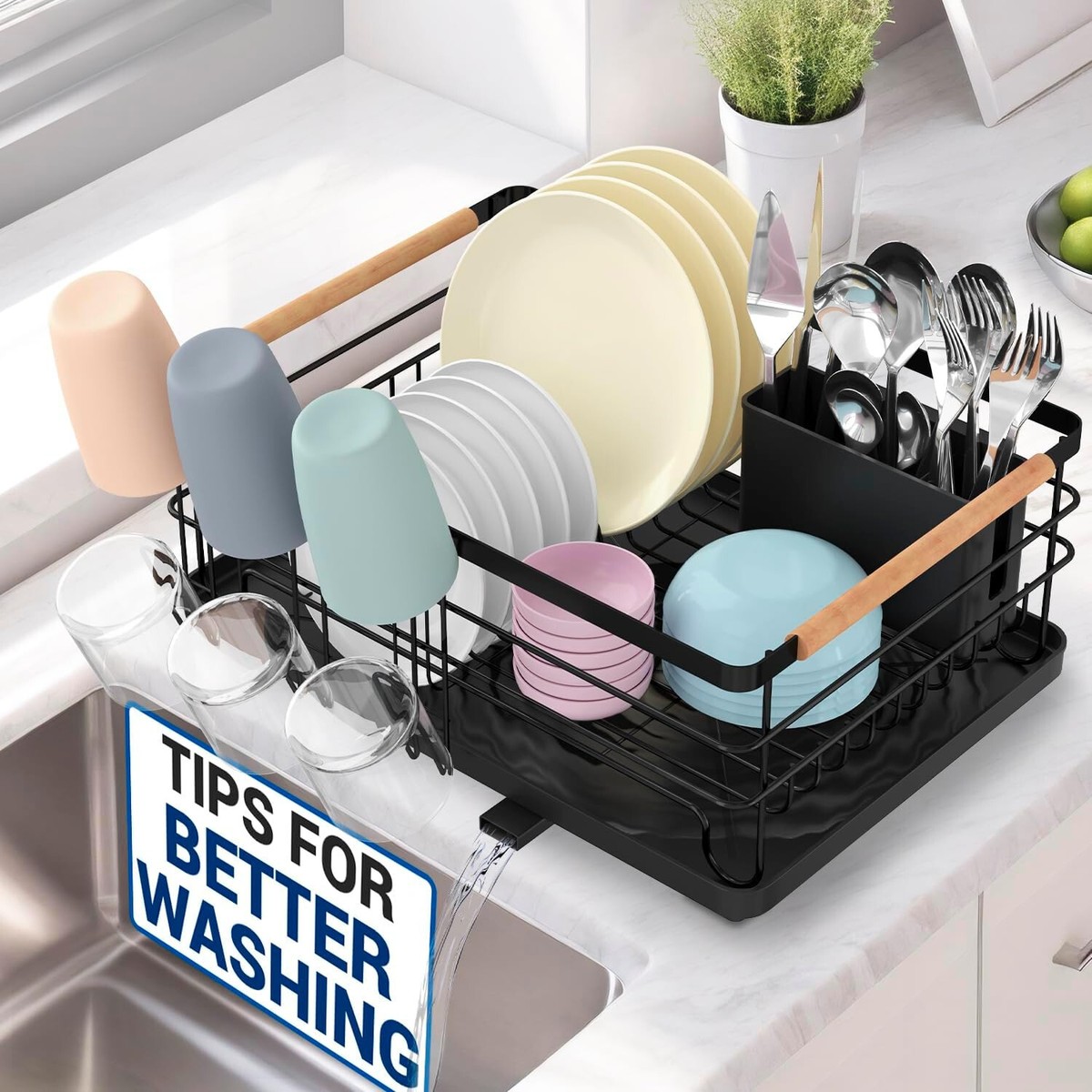 Countertop Dishwasher Drying Rack Dish Drying Rack, Carbon Steel