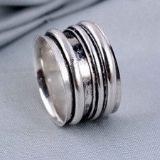Hammered 925 Sterling Silver Spinner Ring Meditation Jewelry Gift Women E-582