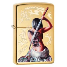 Zippo 29668 Mazzi Dragon Lady with Sword High Polish Brass Lighter