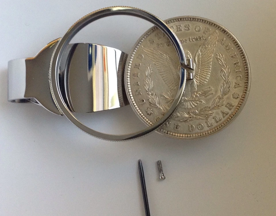 Silver Dollar Size Money Clip Stainless Coin Holder Bezel Morgan Peace Liberty ✅ - Image 4 of 4