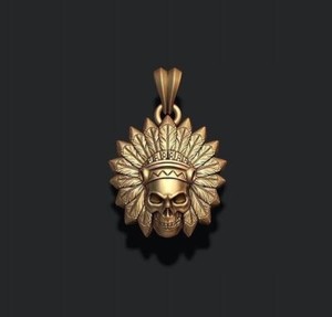 Authentic Native Indian Skull Necklace, Native Indian Skull Pendant, gold Native Indian