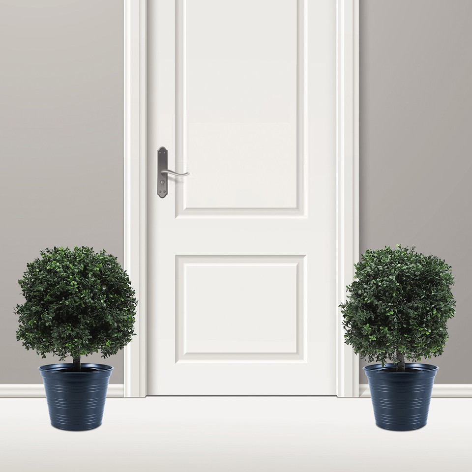 2pcs Artificial Ball Bushes Potted Plants Potted Shrubs Home Balcony