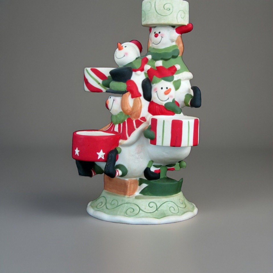 Large Yankee Candle Snowmen Tea Light Ceramic 9.5” Tall Candle Holder