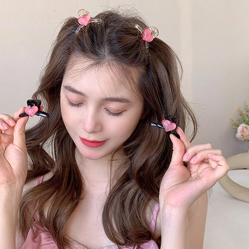 Clip frontal frente flequillo clip lateral corazón rosa acrílico garras de pelo mini niña ❶  Foto 4 de 4