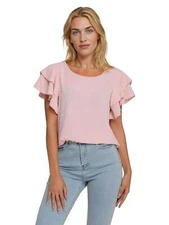 Hotime Women's Flounce Sleeve Round Neck T-Shirts