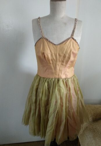 50's Festival Costume Handmade Pure Silk Georgette Diamonty Vintage Dress W 28" - Picture 1 of 5