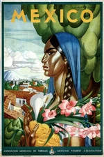 Mexico Travel Poster 1940 Alfonso X. Peña Art Deco Wall Art Print Retro