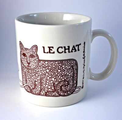 Taylor & Ng Le Chat Brown Cat Mug with Mouse and Yarn Vintage 1970s