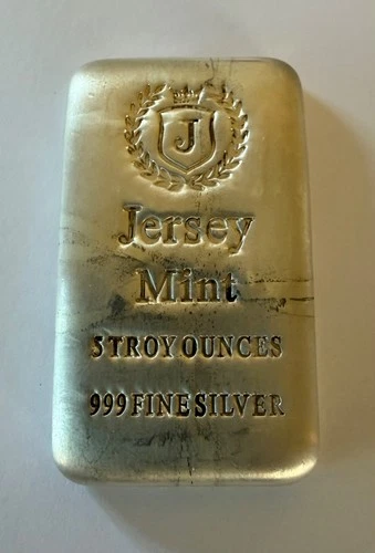 JERSEY MINT 5 Troy oz 0.999 Fine Silver Bullion Casted Bar