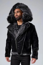 Jordan Craig El Jefe Shearling Moto Jacket Faux Fur Black Men