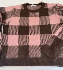 Oak & Fort NWT Women’s Sweater Plaid Pink And Brown Reg. $78.00 Small Knit Warm