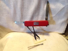SWISS ARMY ADVERTISING KNIFE USED 3 FUNCTION VICTORINOX 3" FAST FREE SHIPPING