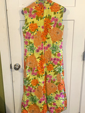 Vintage 1970s Carolyn Loungewear Floral Maxi Dress Cotton Mod Hippie Size 14