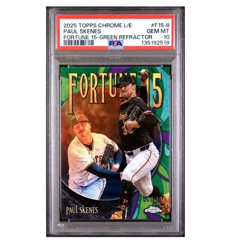 2025 Topps Chrome Paul Skenes Fortune 15 Logofractor GREEN REFRACTOR /99 PSA 10