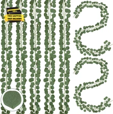 8Pcs Artificial Eucalyptus Garland Greenery Leaves Silk Vines Silver Dollar Leav