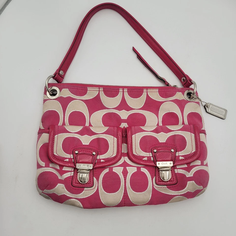 Coach Poppy Double Pocket Pushlock Bag Pink & Silver Rare Vintage - Image 4 of 4