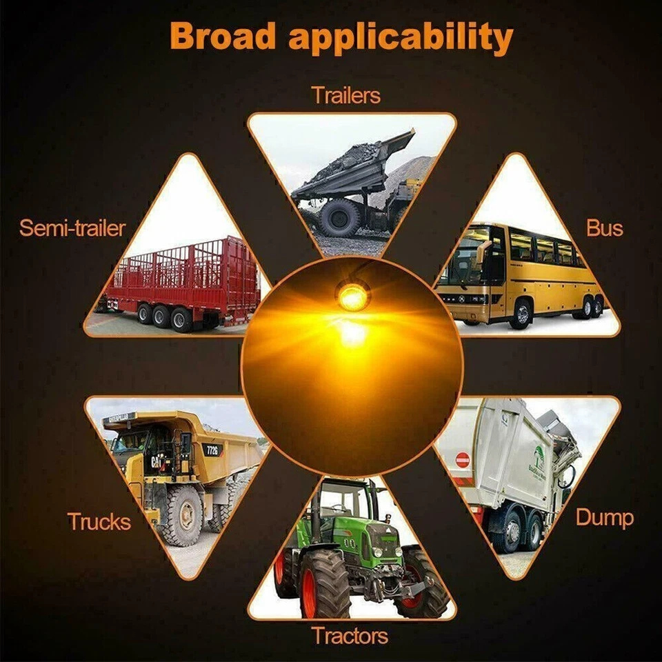 10x 3/4'' LED Amber Side Marker Lights Truck Trailer Side Bullet Clearance Light - Image 4 of 4