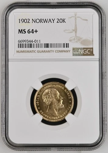 NORWAY 1902 20 Kroner Gold - King Oscar - Beautiful NGC MS 64+
