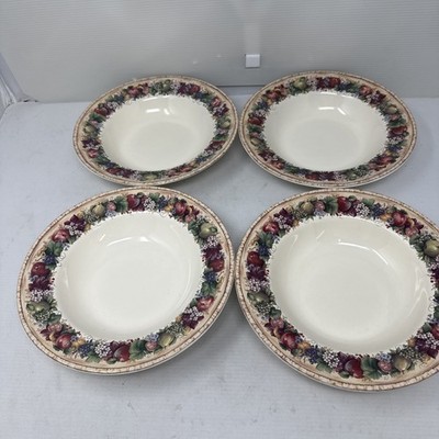 Windsor Pamela Gladding Fall Fruit Set of 4 Flat Rim Pasta Soup Bowls 