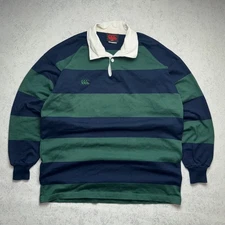 Vintage 90s Canterbury New Zealand Rugby Shirt Blue Green Stripes L