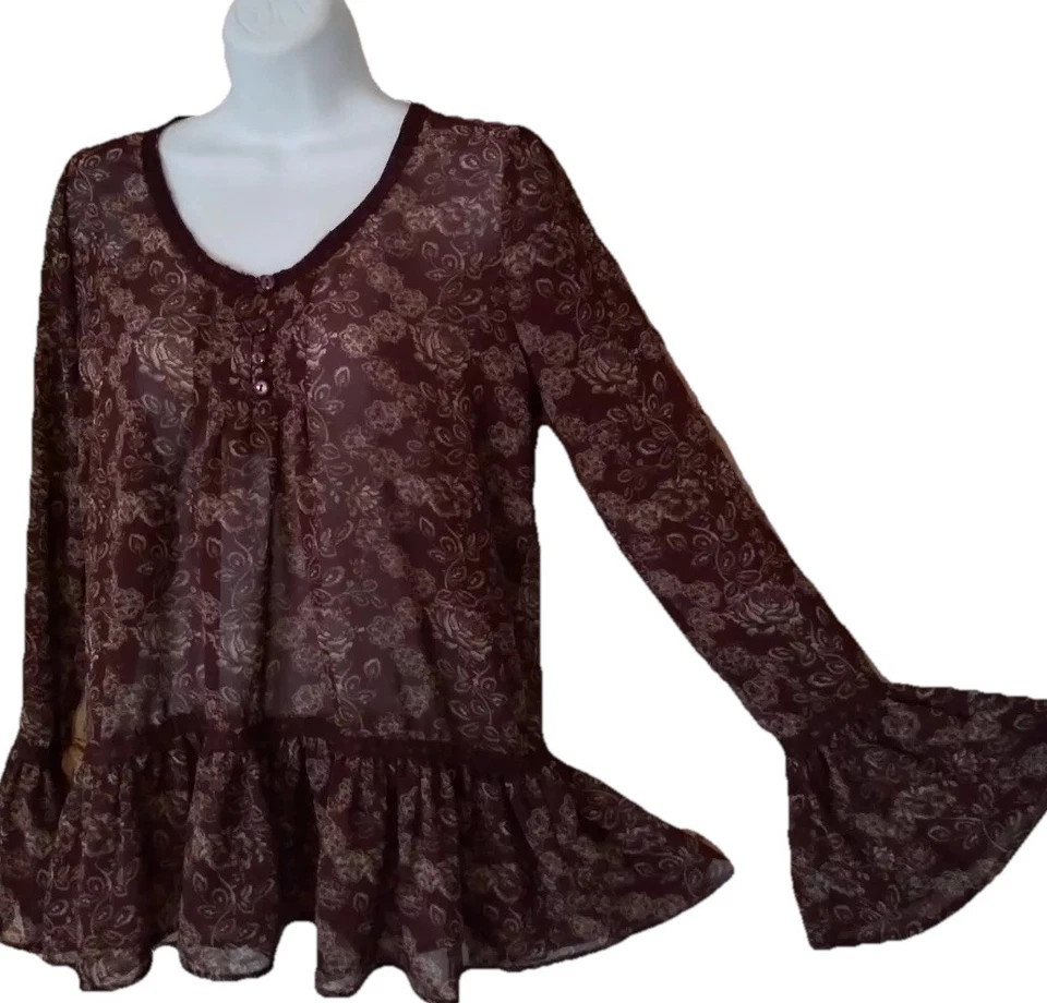 Charming Charlie Top S Whimsigoth Bell Sleeve Silky Dark Fairy Y2K Shirt Blouse - Image 4 of 4