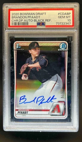 2020 Bowman Draft Brandon Pfaadt Chrome Auto Black Refractor #22/75 PSA 10
