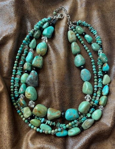 Retired Silpada N1299 Four-Strand Sterling Silver Turquoise Obsidian Necklace 92