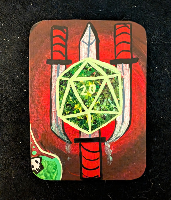 ACEO Original Acrylic Painting, D20 Rogue DnD Dungeons And Dragons, Daggers